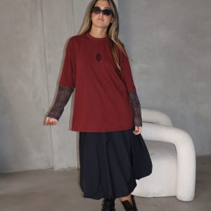 חולצת האש שלי בורדו שרוול מנומר
